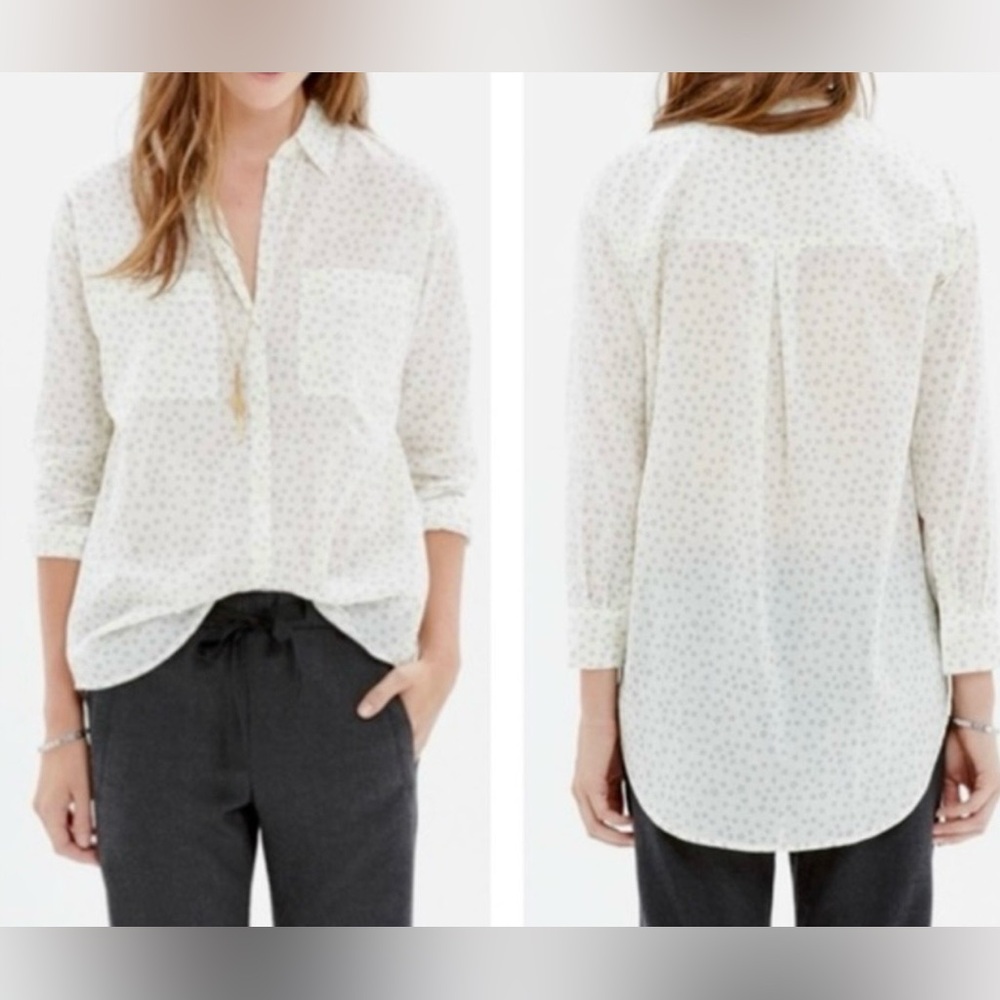 Madewell Star Print Button Up Shirt Women XXS 3/4 Sleeves High Low Top